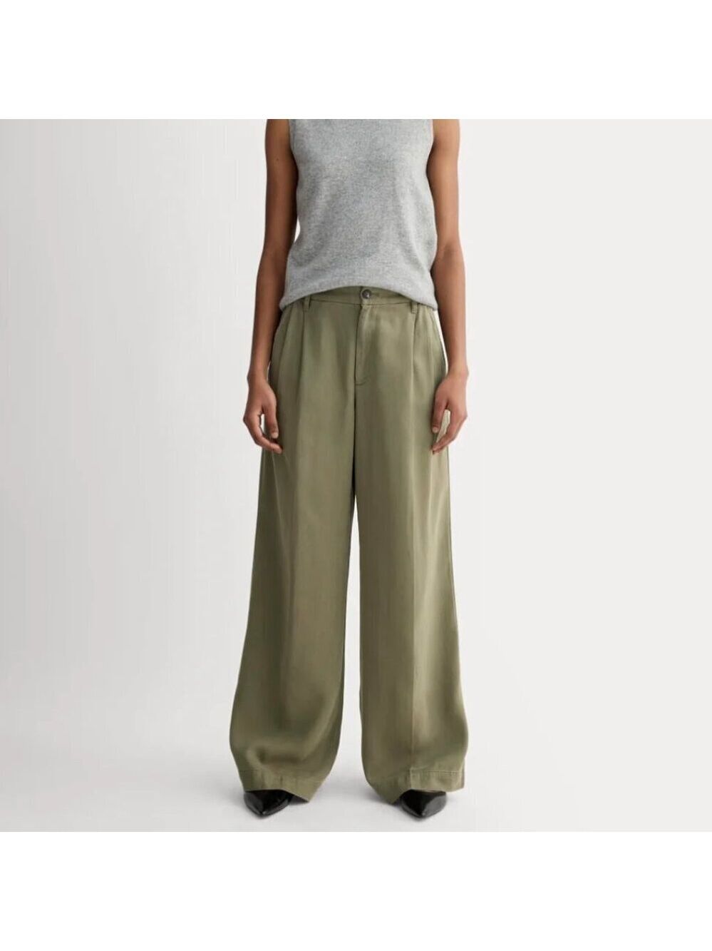 Everlane The Trouser In Buttersoft Kalamata Green Mid Rise Wide Leg Pant Size 10
